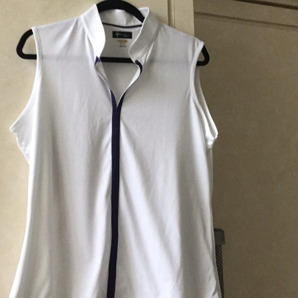 Greg Norman white w/ navy trim golf shirt